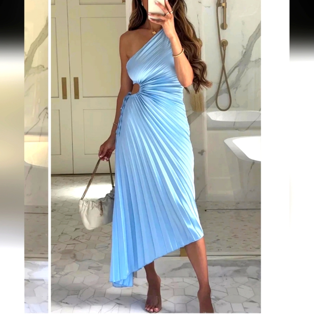Gorgeous Satin One Shoulder Side Cutout Maxi Dress